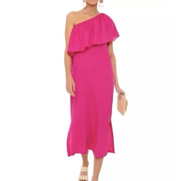 Tuckernuck Pomander Place Florencia One Shoulder Pink Maxi Dress Ruffle XS NWOT - Picture 1 of 12
